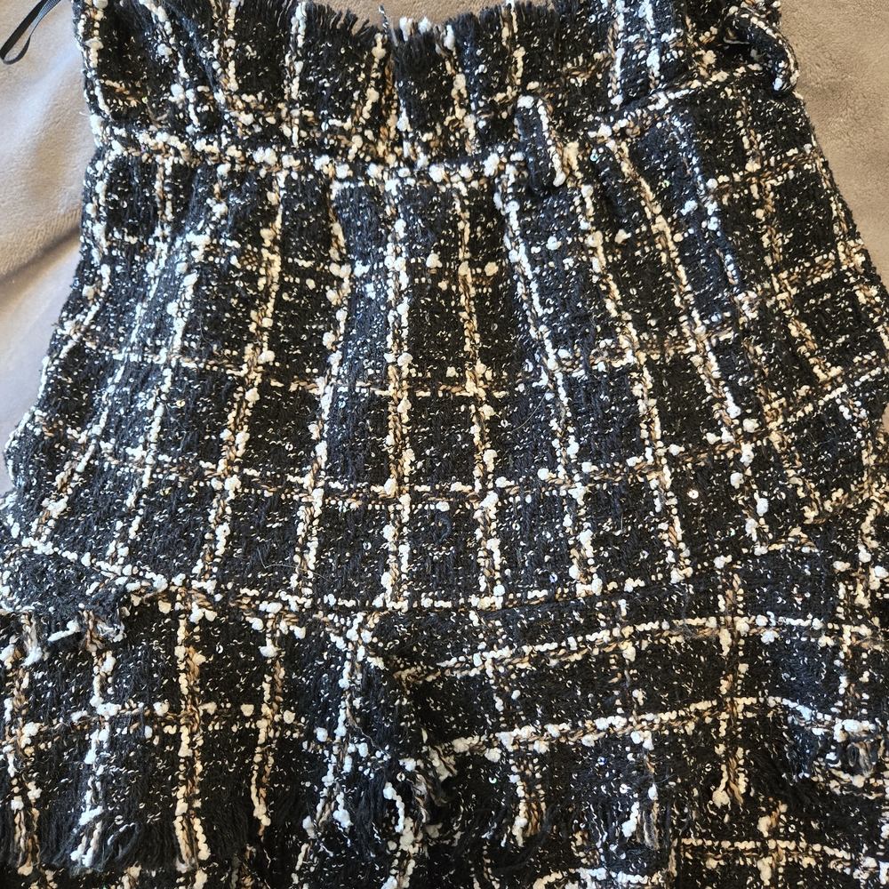 Elegant Black and White Tweed Mini Skirt